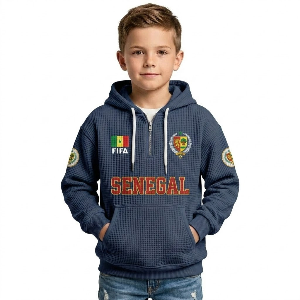 FIFA 2026 Senegal Printed Waffle Quarter Zip Kids Football Fan Hoodie