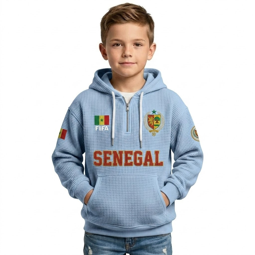 FIFA 2026 Senegal Printed Waffle Quarter Zip Kids Football Fan Hoodie