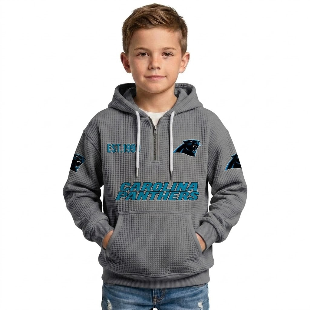 Carolina Panthers EST 1993 Printed Quarter Zip Waffle Kids Football Fan Hoodie