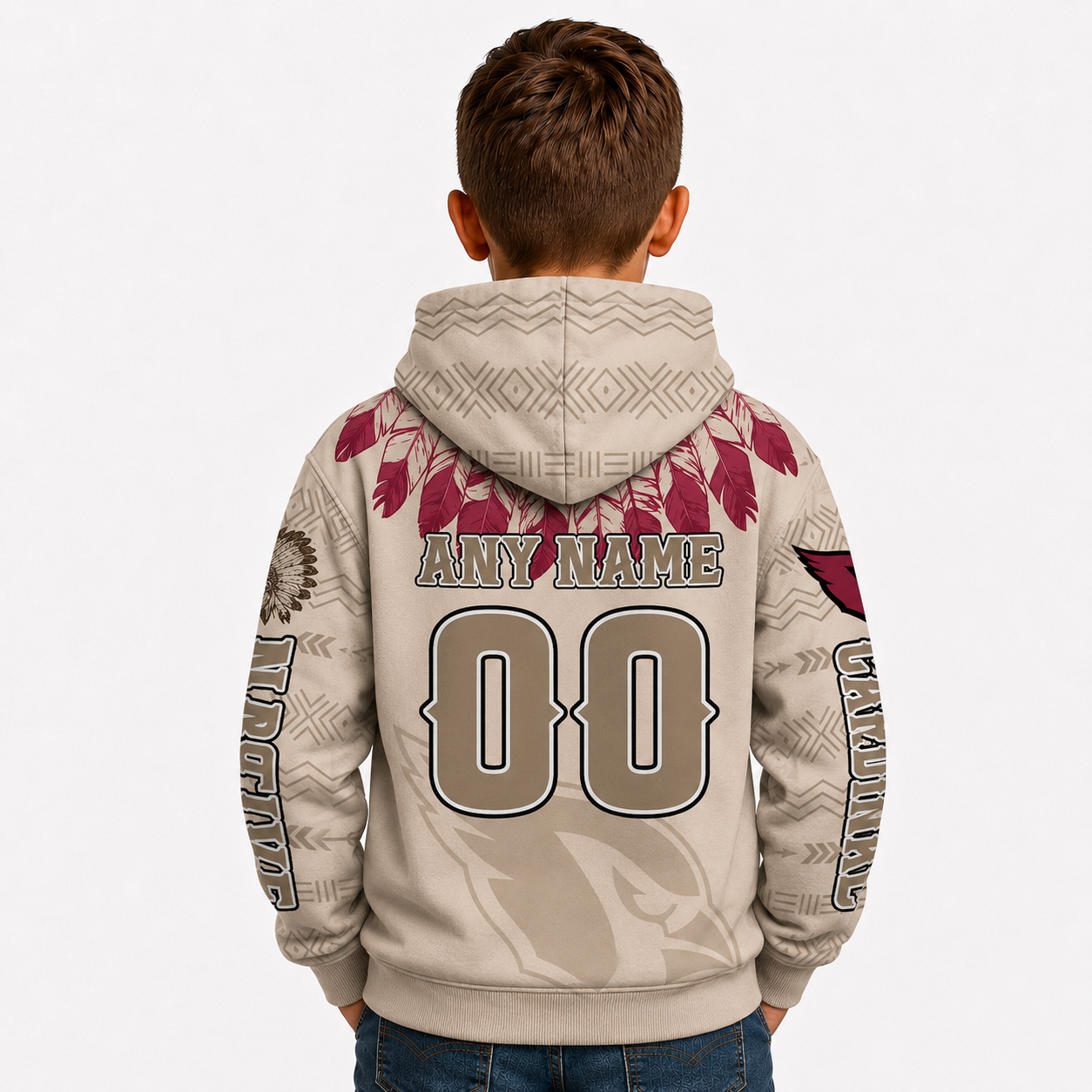 Personalized Native Heritage Themed Arizona Cardinals Kids Football Fan Hoodie