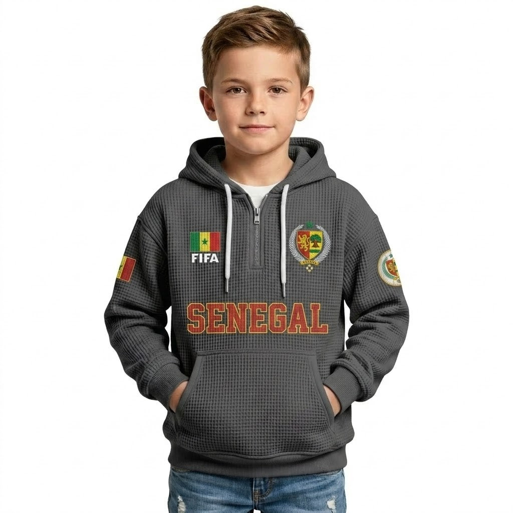 FIFA 2026 Senegal Printed Waffle Quarter Zip Kids Football Fan Hoodie