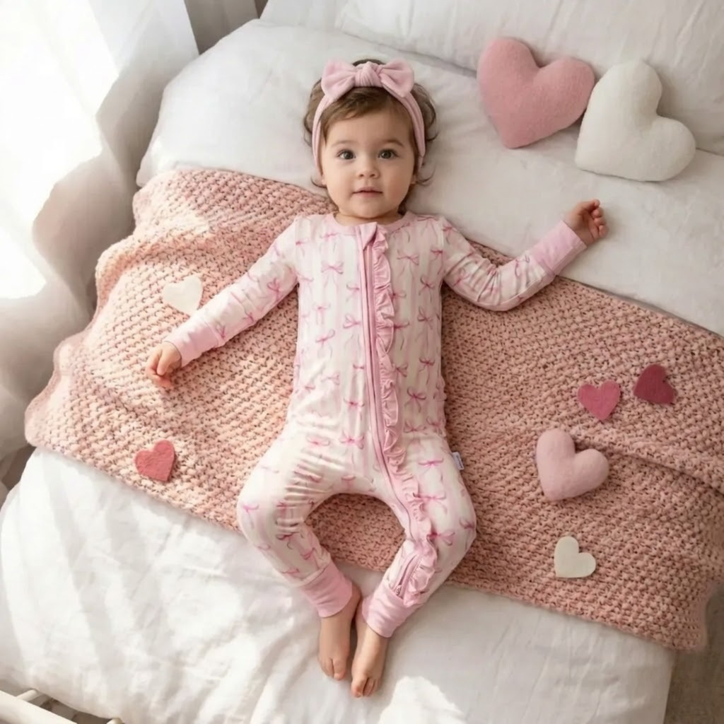 Kids Ribbon Design Ruffle Zippy Pajama Set