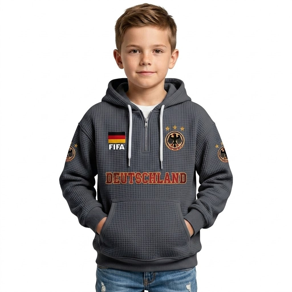 FIFA 2026 Germany Printed Waffle Quarter Zip Kids Football Fan Hoodie