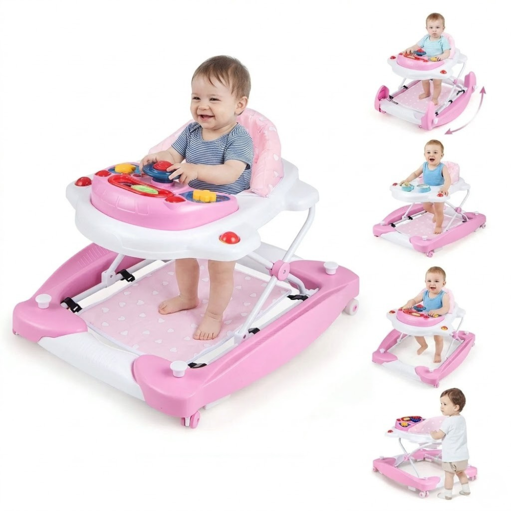 6 In 1 Adjustable Toddler Walker And Activity Center With Music Tray
