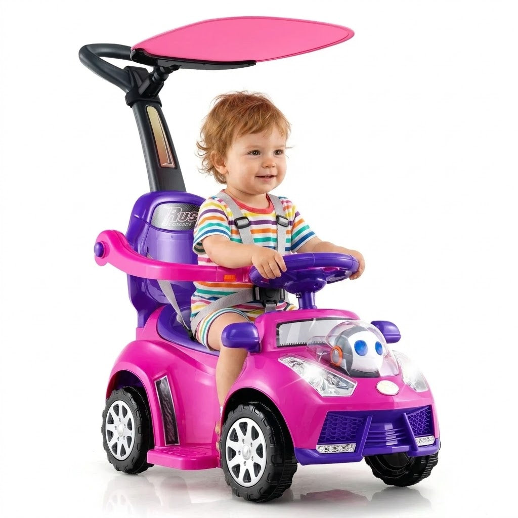 Boys And Girls 3 In 1 Sliding Walker With Adjustable Canopy Horn Music And Light
