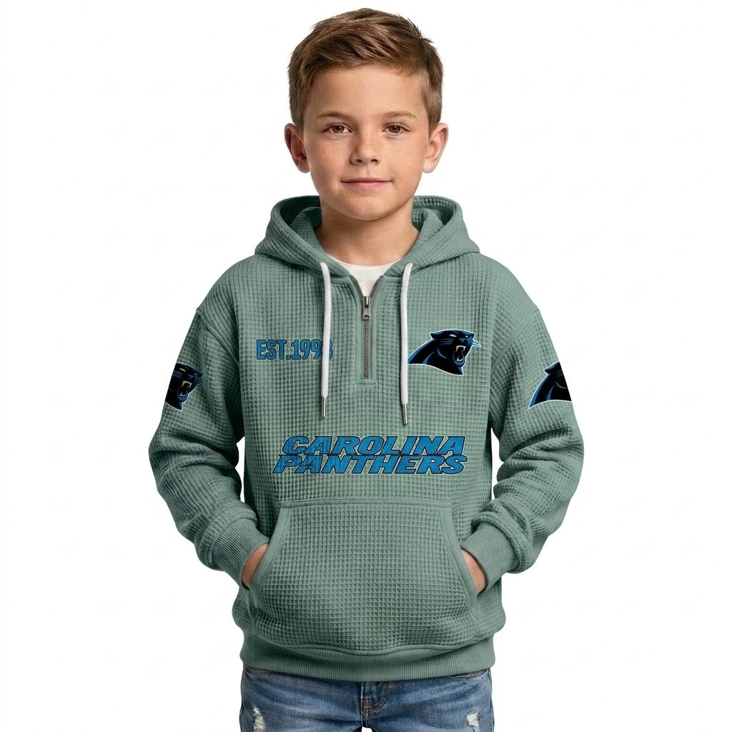 Carolina Panthers EST 1993 Printed Quarter Zip Waffle Kids Football Fan Hoodie