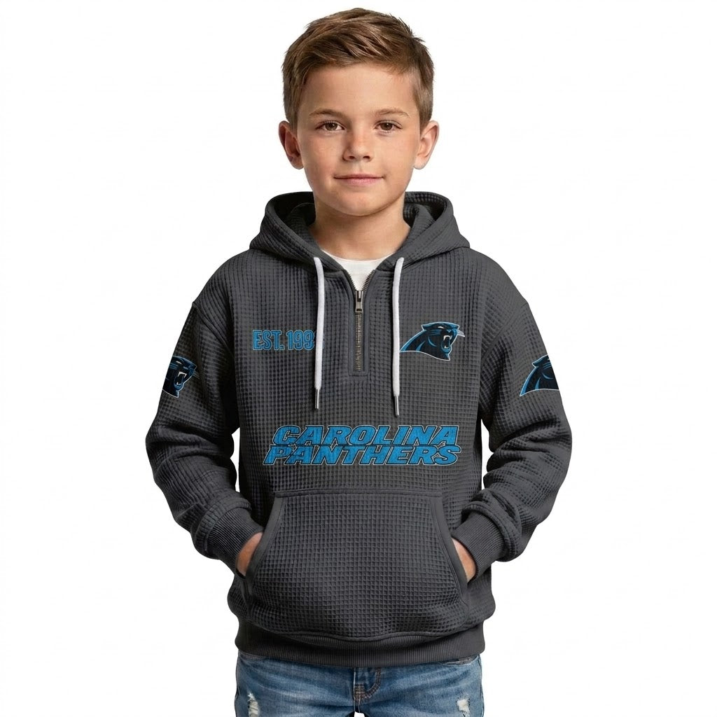 Carolina Panthers EST 1993 Printed Quarter Zip Waffle Kids Football Fan Hoodie