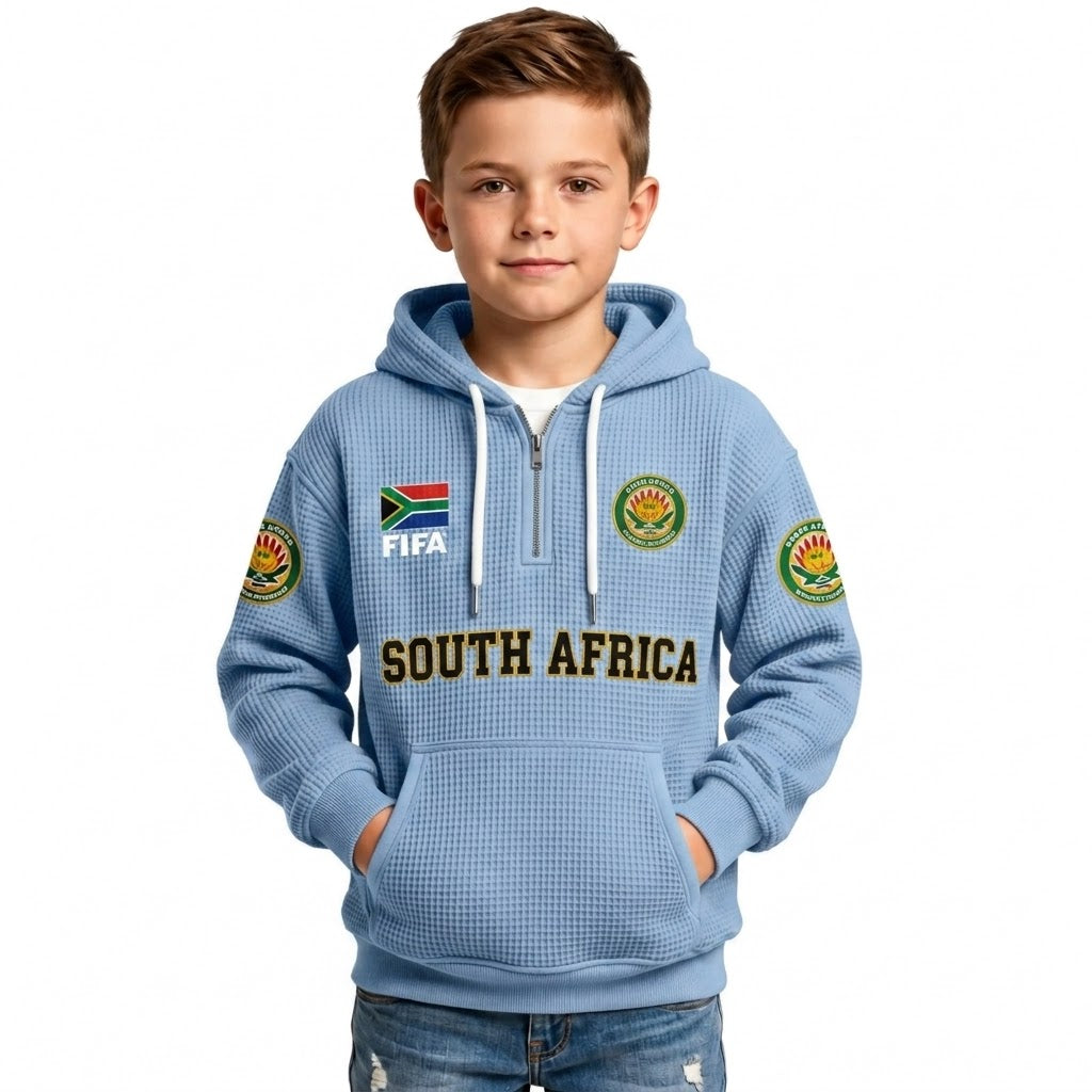 FIFA 2026 South Africa Printed Waffle Quarter Zip Kids Football Fan Hoodie