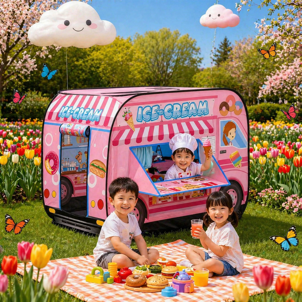 Foldable Ice Cream Themed Truck Design Playhouse Tent