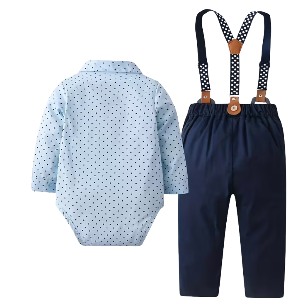 Baby Boys 3 Piece Of Long Sleeve Shirt And Suspender Pants With Hat Set