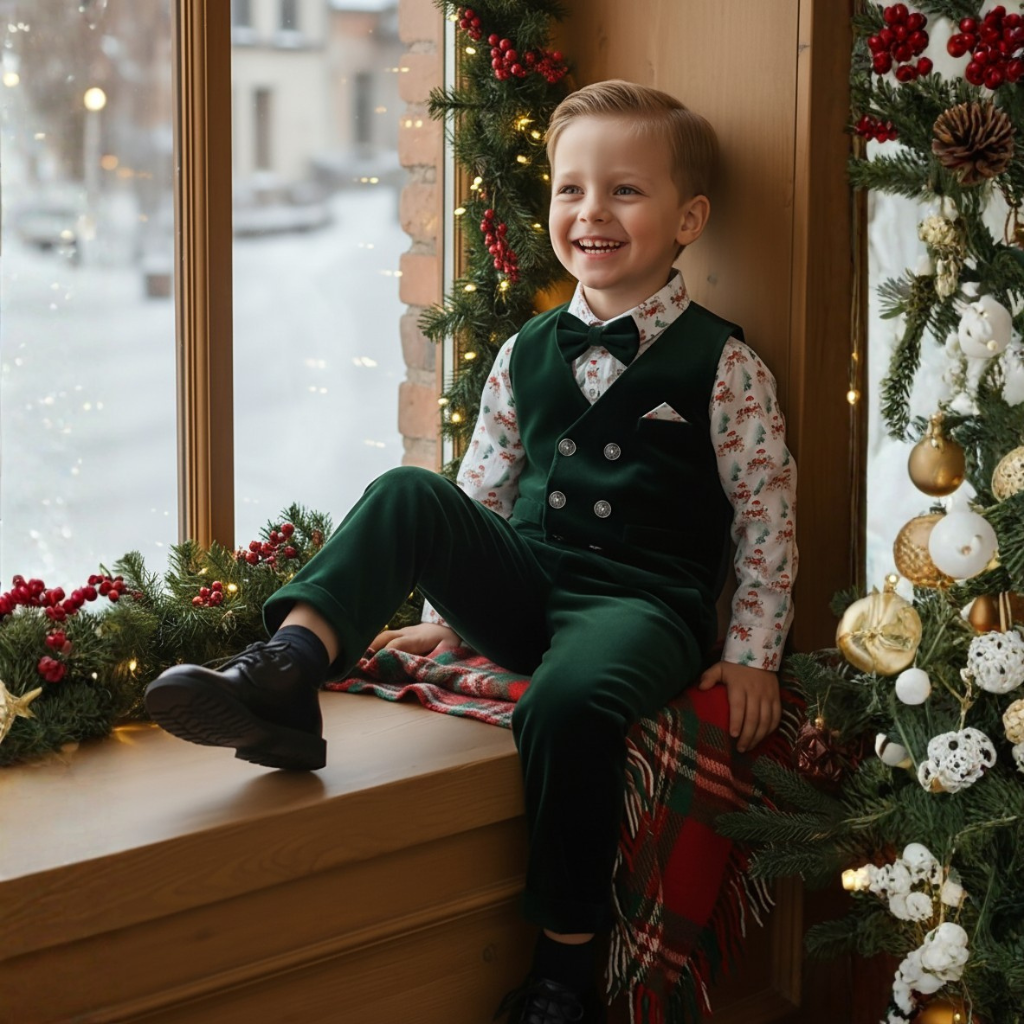 Boys 3 Piece Vest Shirt With Bow Tie And Pant Set