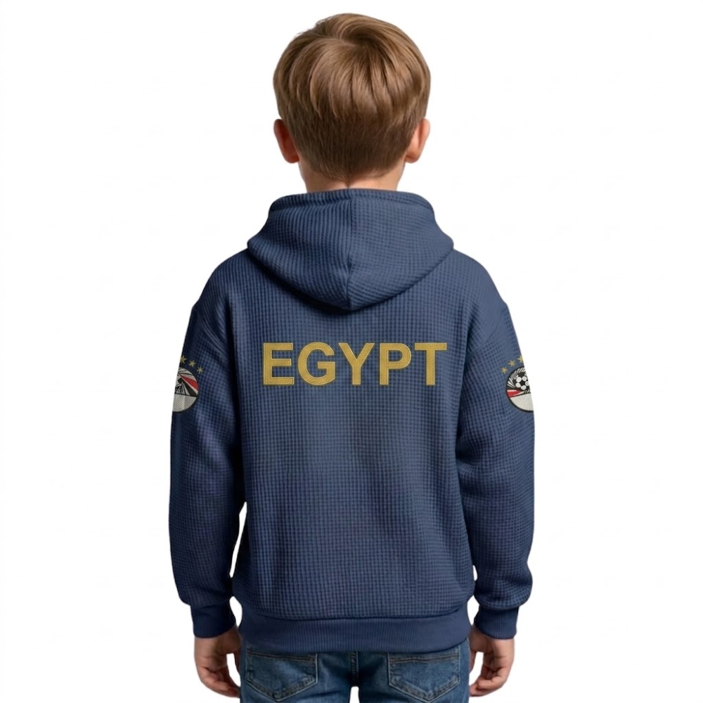 FIFA 2026 Egypt Printed Waffle Quarter Zip Kids Football Fan Hoodie