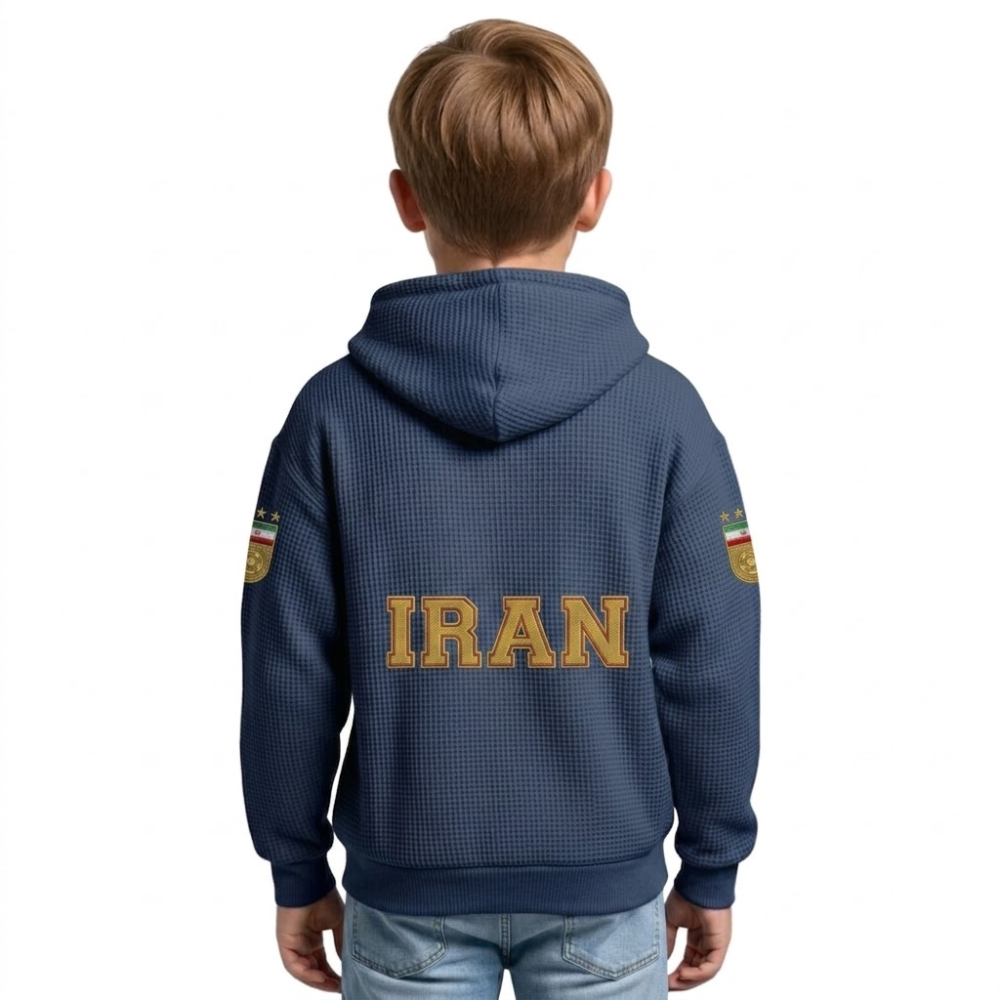 FIFA 2026 Iran Printed Waffle Quarter Zip Kids Football Fan Hoodie