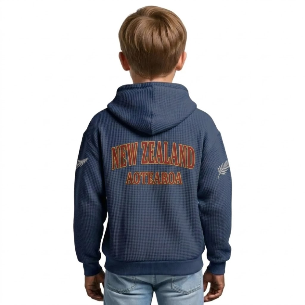 FIFA 2026 New Zealand Printed Waffle Quarter Zip Kids Football Fan Hoodie