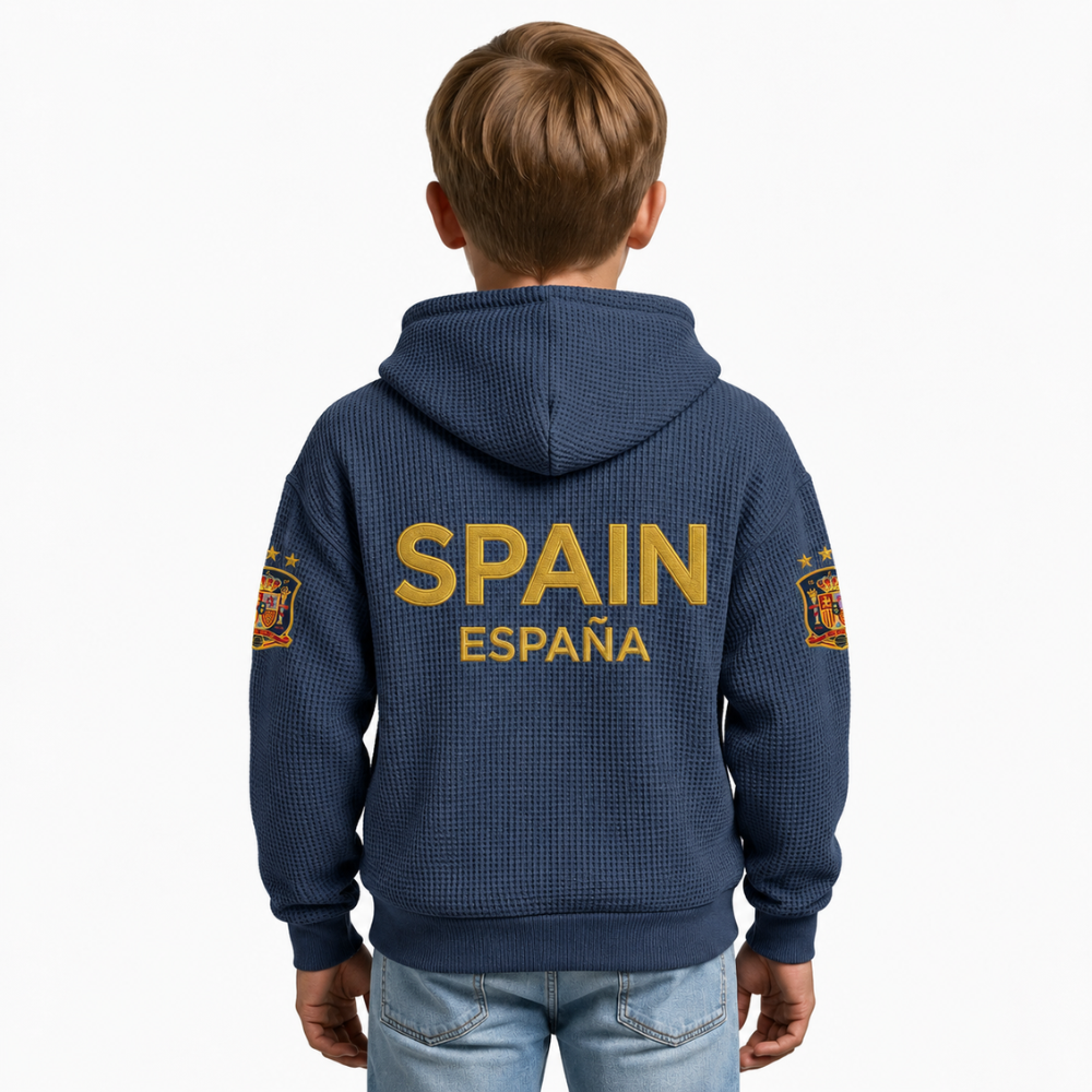FIFA 2026 Spain Printed Waffle Quarter Zip Kids Football Fan Hoodie