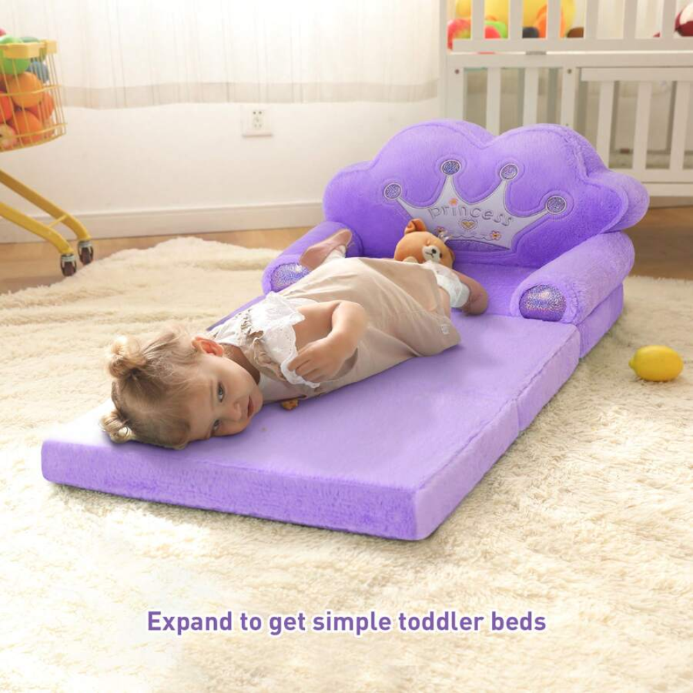 Toddler 2 In 1 Foldable Princess Convertible Couch