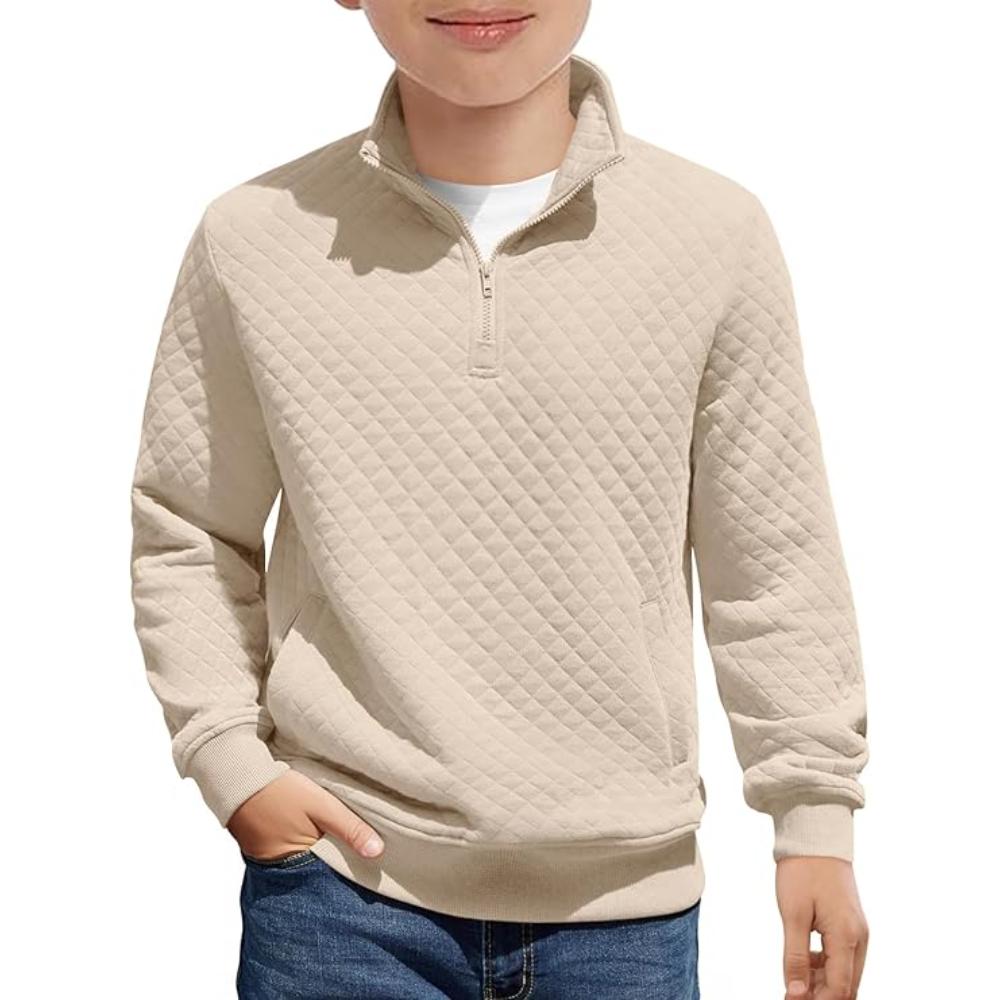 Boys Quilted Sweatshirt With Quarter Zip And Long Sleeves