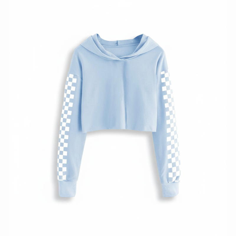 Girls Plaid Long Sleeve Crop Top Hoodie Sweatshirts