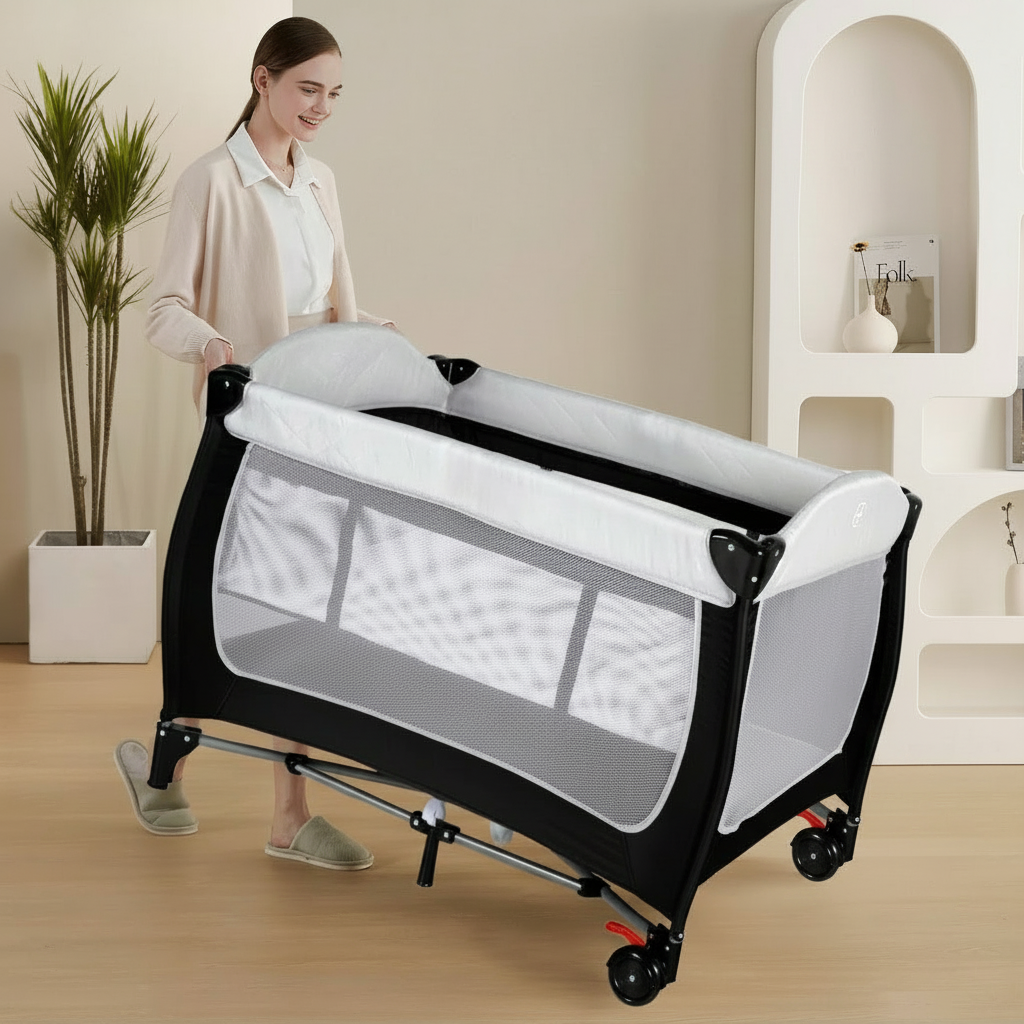 Babies 4 In 1 Portable Playard With Bassinet Changing Table And Storage Basket