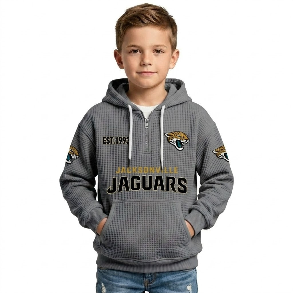 Jacksonville Jaguars EST 1993 Printed Quarter Zip Waffle Knit Kids Hoodie