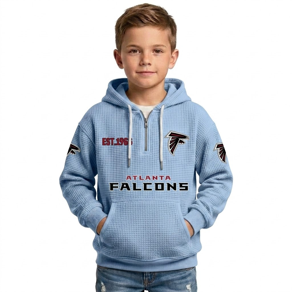 Atlanta Falcons EST 1965 Printed Quarter Zip Waffle Kids Football Hoodie