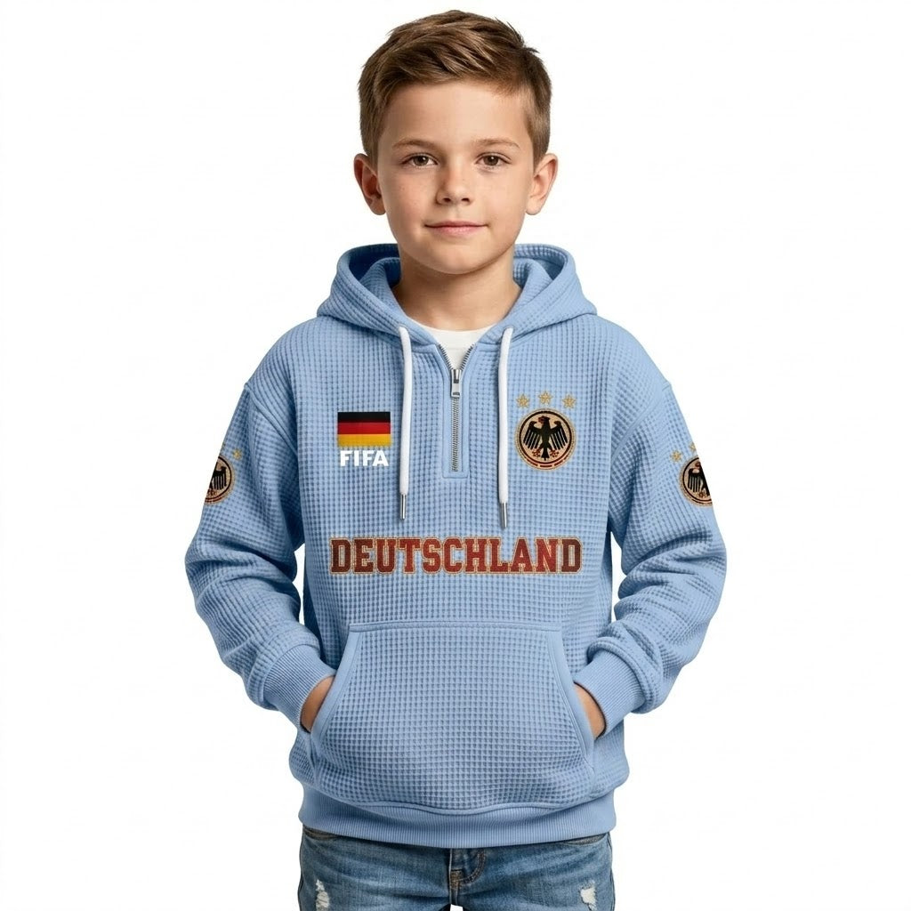 FIFA 2026 Germany Printed Waffle Quarter Zip Kids Football Fan Hoodie
