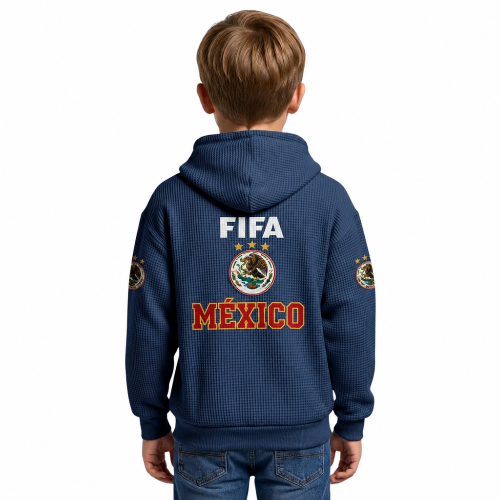 FIFA 2026 Mexico Printed Waffle Quarter Zip Kids Football Fan Hoodie