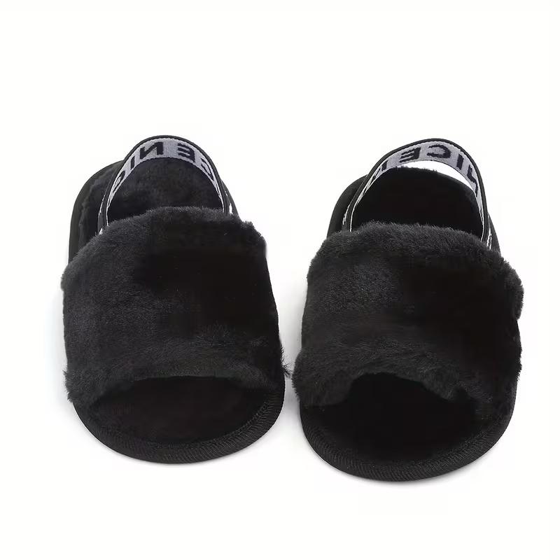 Girls Slip On Furry Sandals