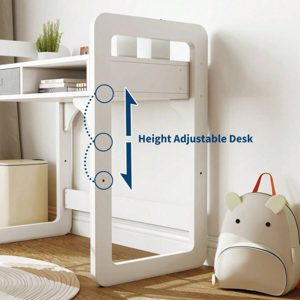 Kids Study Desk And Chair Set With Storage Drawer With Soft Stool