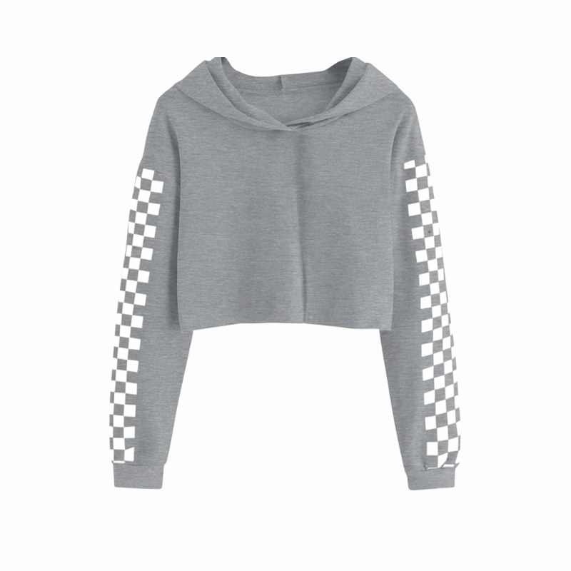 Girls Plaid Long Sleeve Crop Top Hoodie Sweatshirts