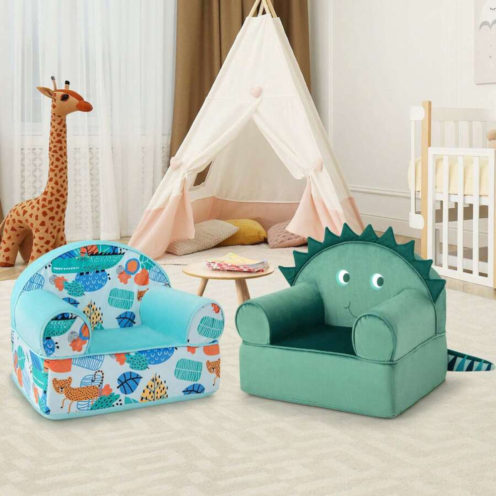 Kids Toddler Dinosaur Themed Sofa Chair With Armrests