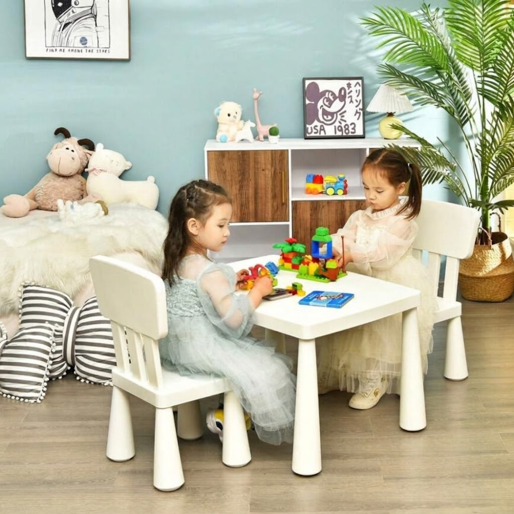 Table And Chair Set With 2 Seats For Kids Study And Dining