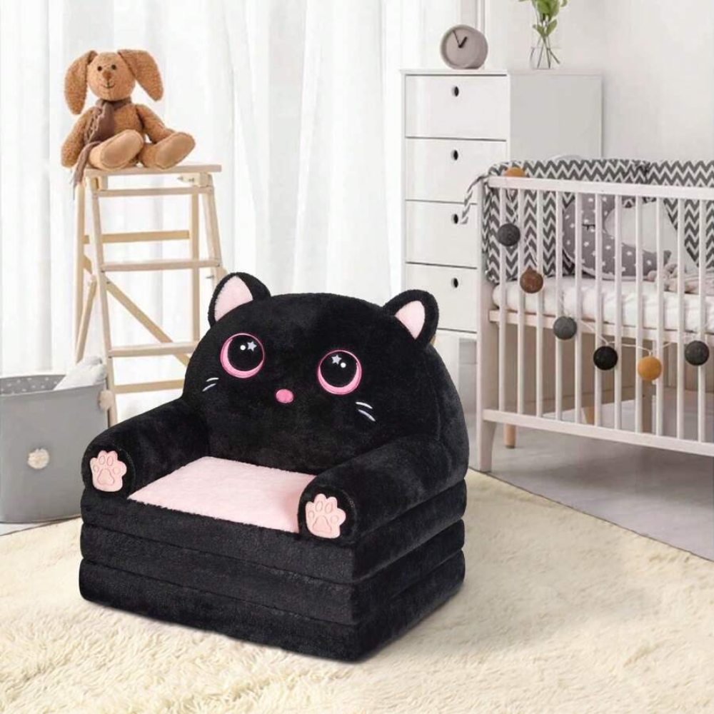 Toddlers 2 In 1 Kids Couch Bed With Cozy Velvet Flip Open Design