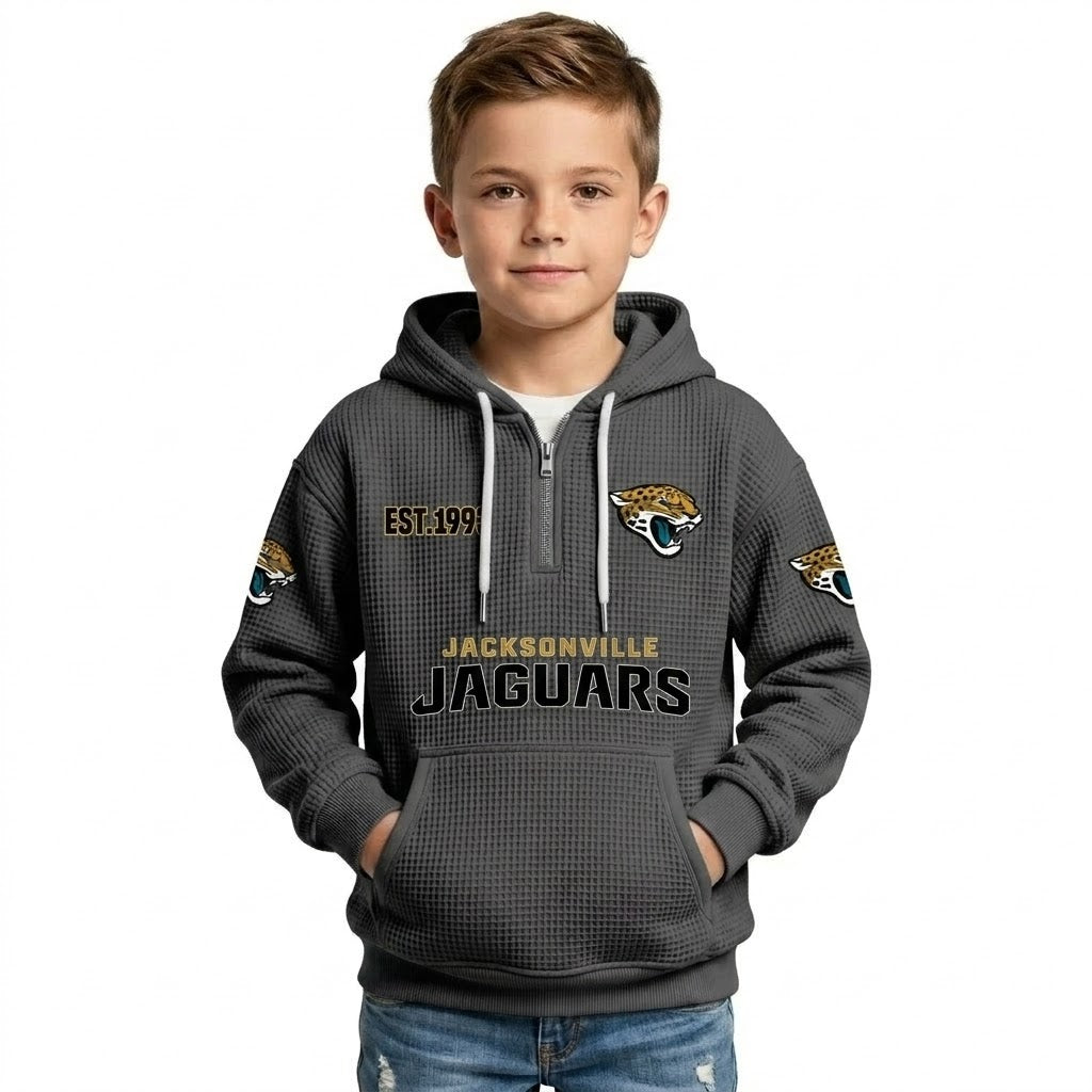 Jacksonville Jaguars EST 1993 Printed Quarter Zip Waffle Knit Kids Hoodie