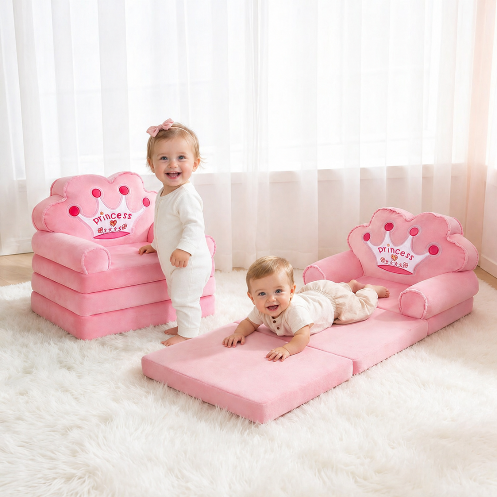 Toddlers Kids Foldable Sofa Bed Princess Chair