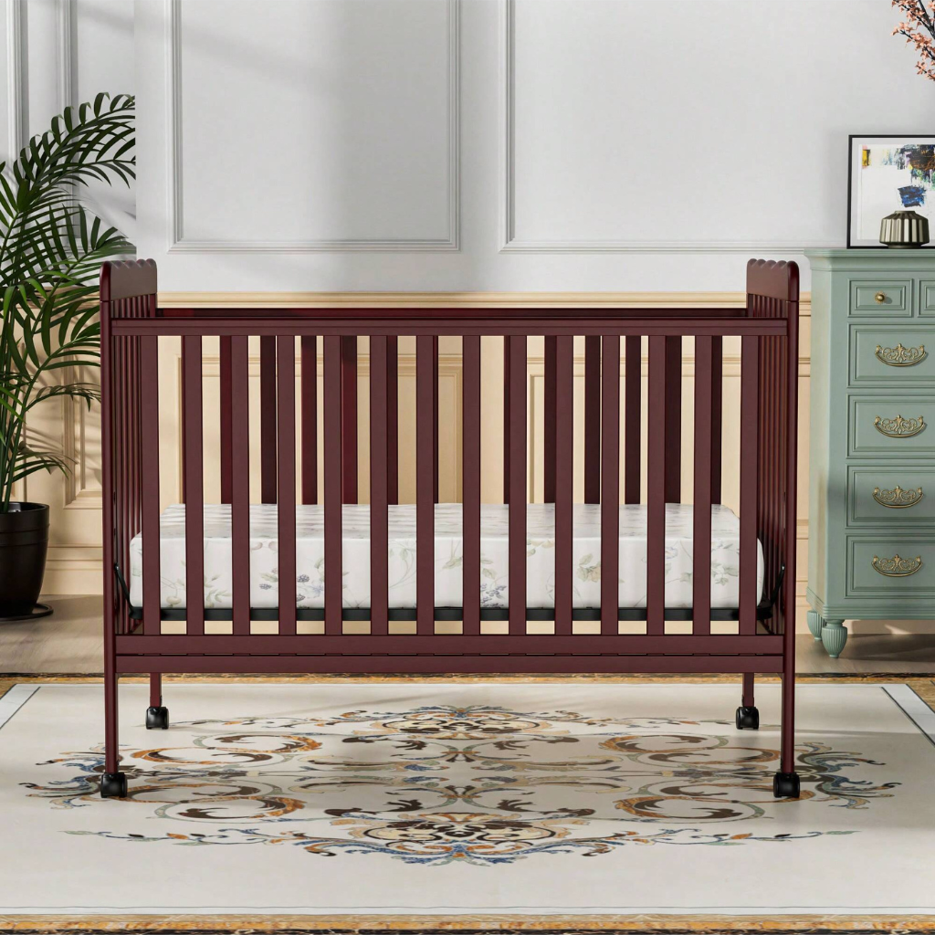 Babies 3 In 1 Convertible Crib With Locking Wheels And Adjustable Mattress