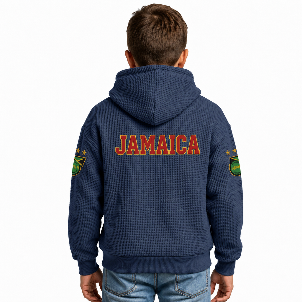 FIFA 2026 Jamaica Printed Waffle Quarter Zip Kids Football Fan Hoodie