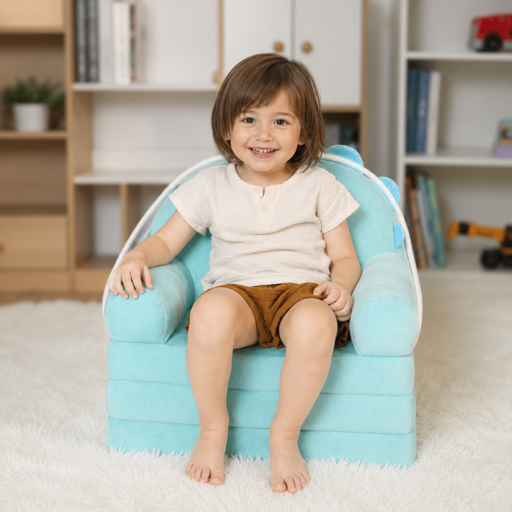 Toddlers 2 In 1 Kids Couch Bed With Cozy Velvet Flip Open Design