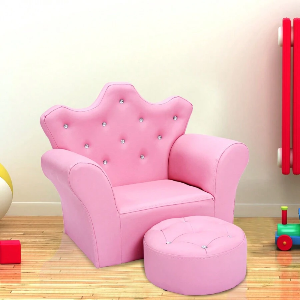 Kids Princess Armchair Sofa With Ottoman Seat