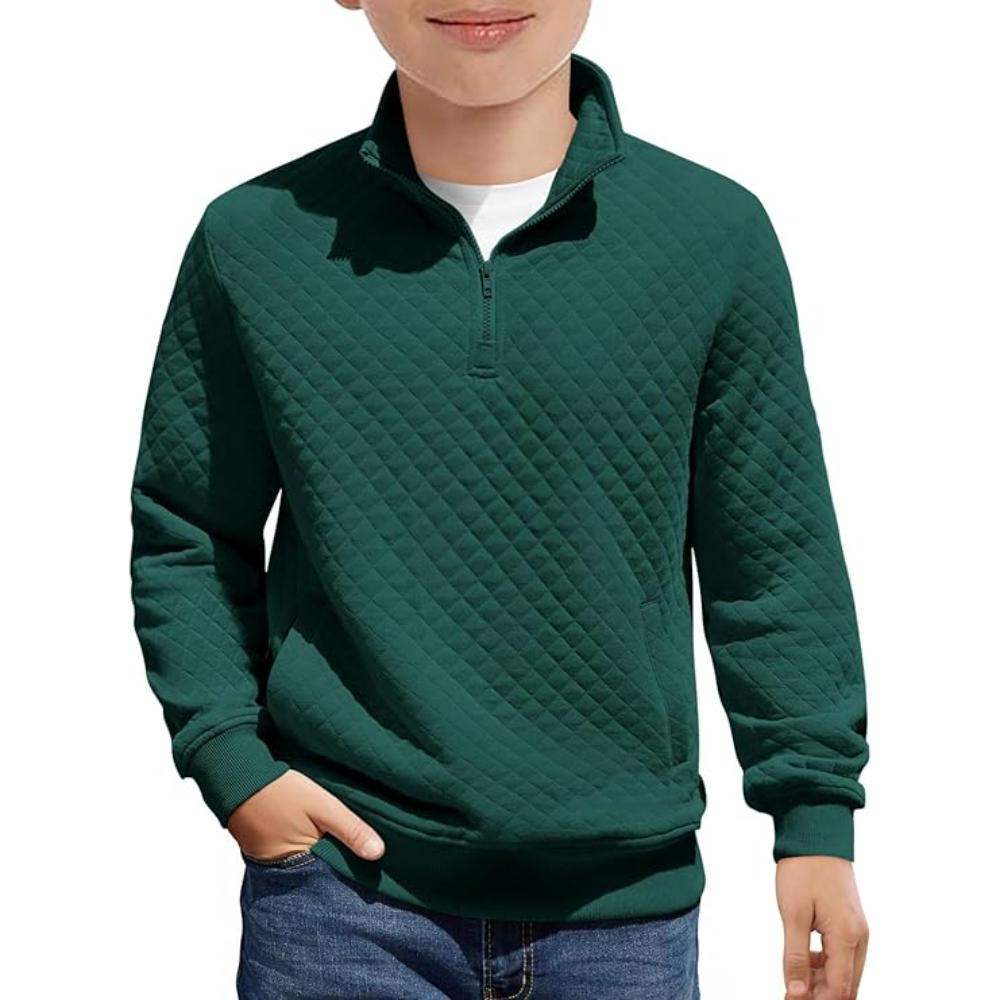 Boys Quilted Sweatshirt With Quarter Zip And Long Sleeves