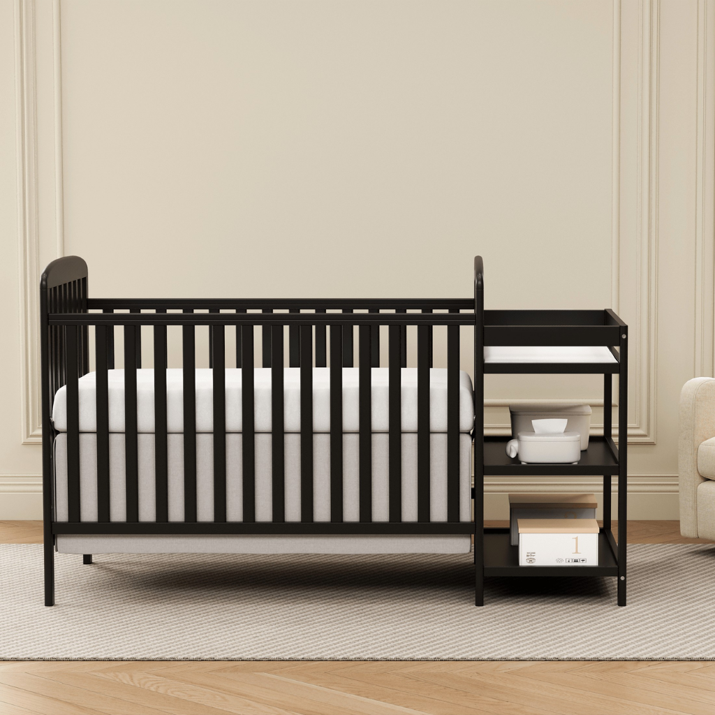 Babies 3 In 1 Convertible Crib With Changing Table Storage Shelves