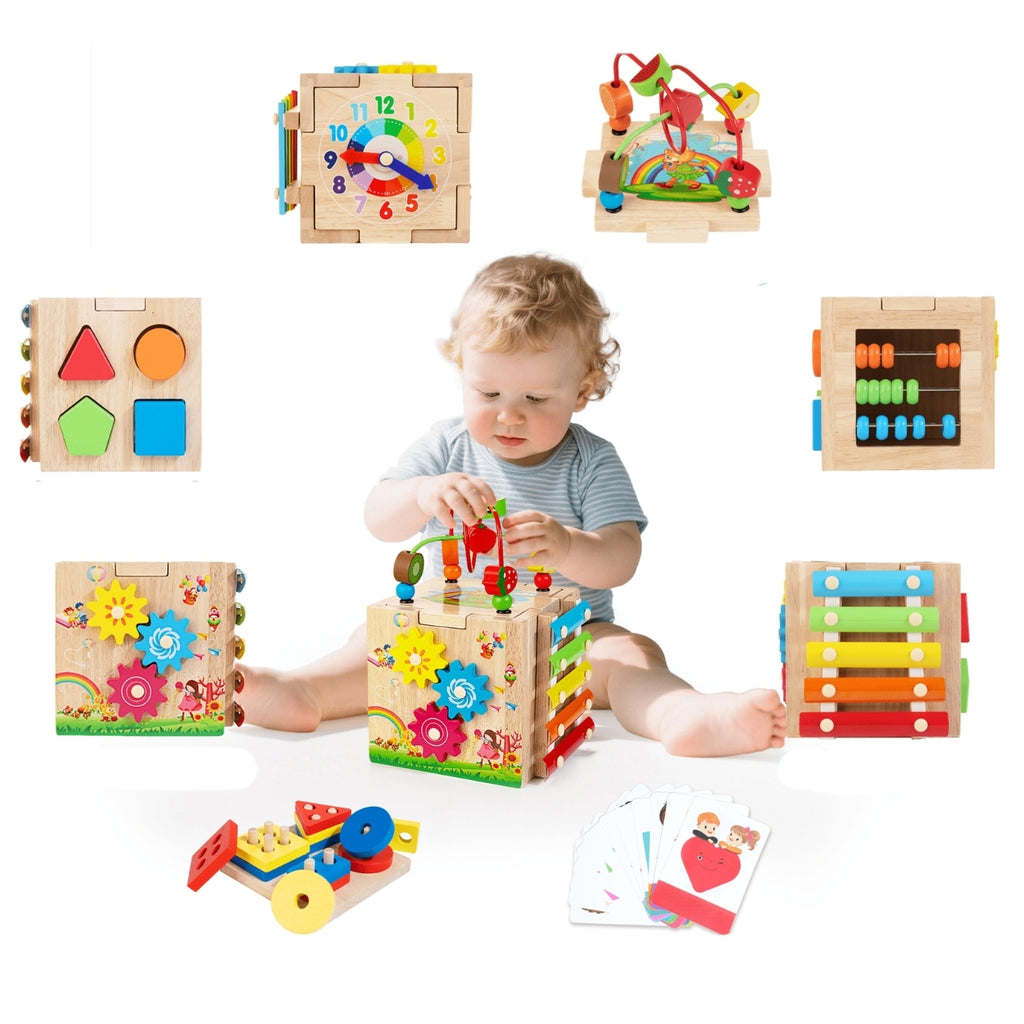 Toddlers 8 In 1 Wooden Baby Activity Cube Xylophone Shape Sorter Abacus