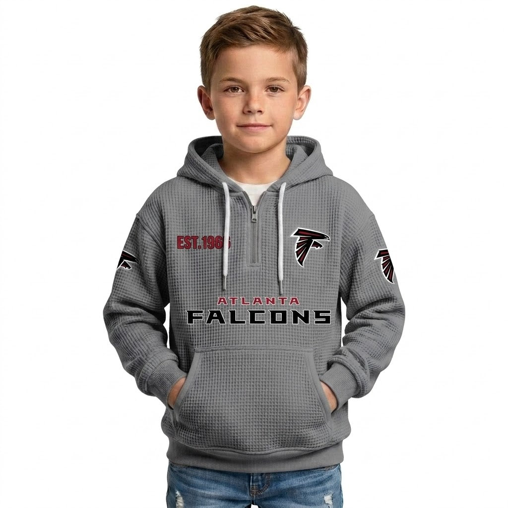 Atlanta Falcons EST 1965 Printed Quarter Zip Waffle Kids Football Hoodie