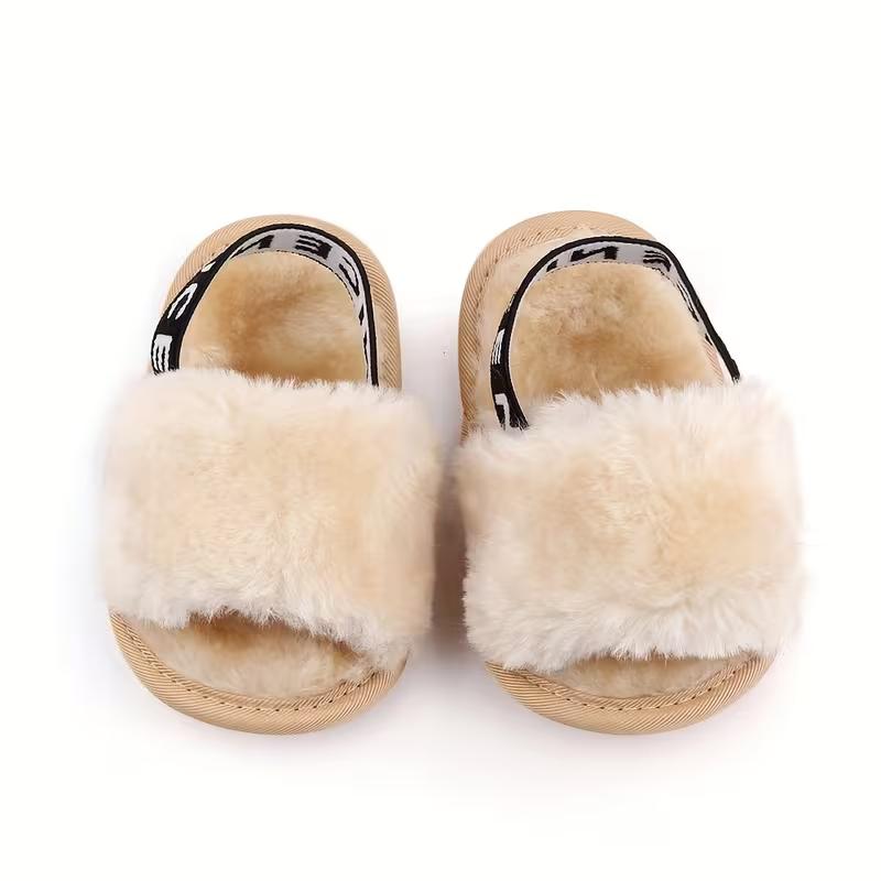Girls Slip On Furry Sandals