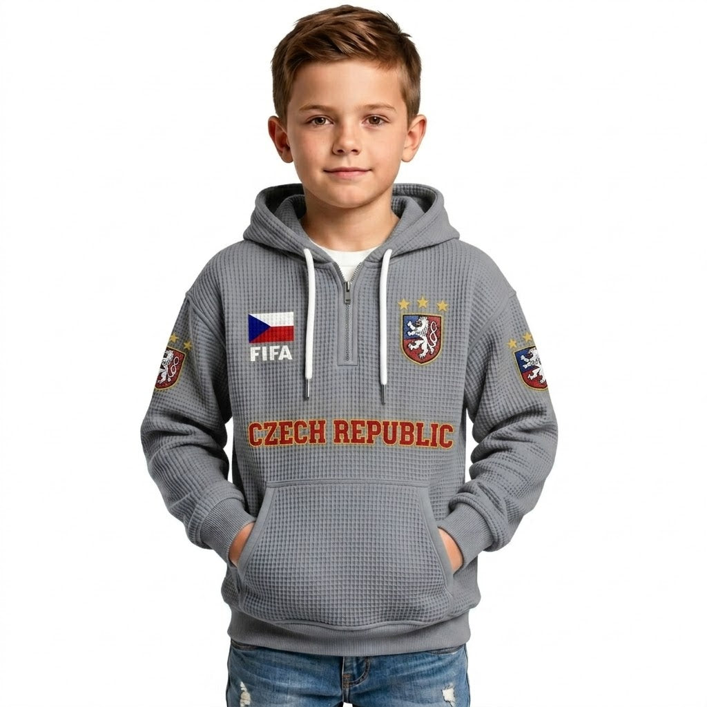 FIFA 2026 Czech Republic Printed Waffle Quarter Zip Kids Football Fan Hoodie