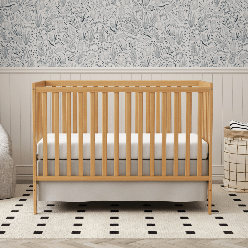 Babies 5 In 1 Convertible Crib Bed With Adjustable Mattress And Pinewood Frame