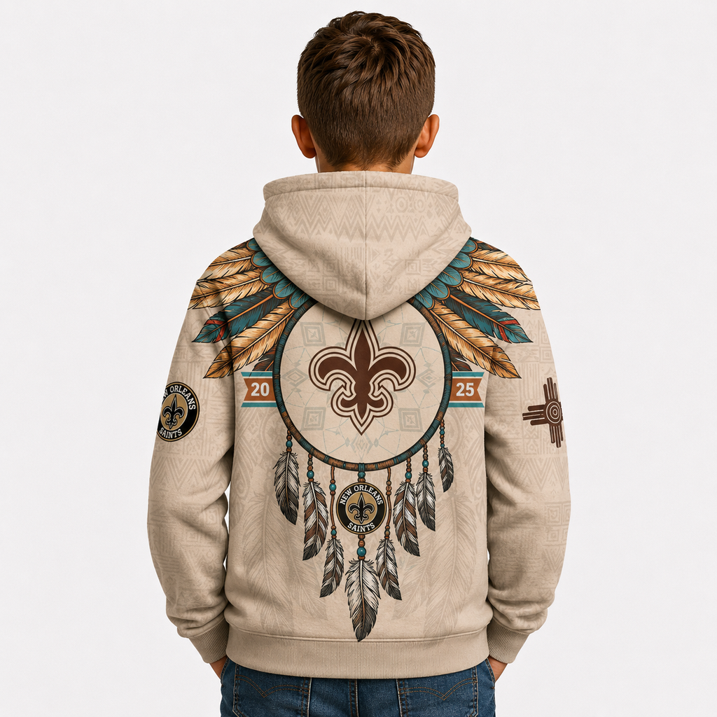 New Orleans Saints Football Team Themed Native American Heritage Kids Hoodie