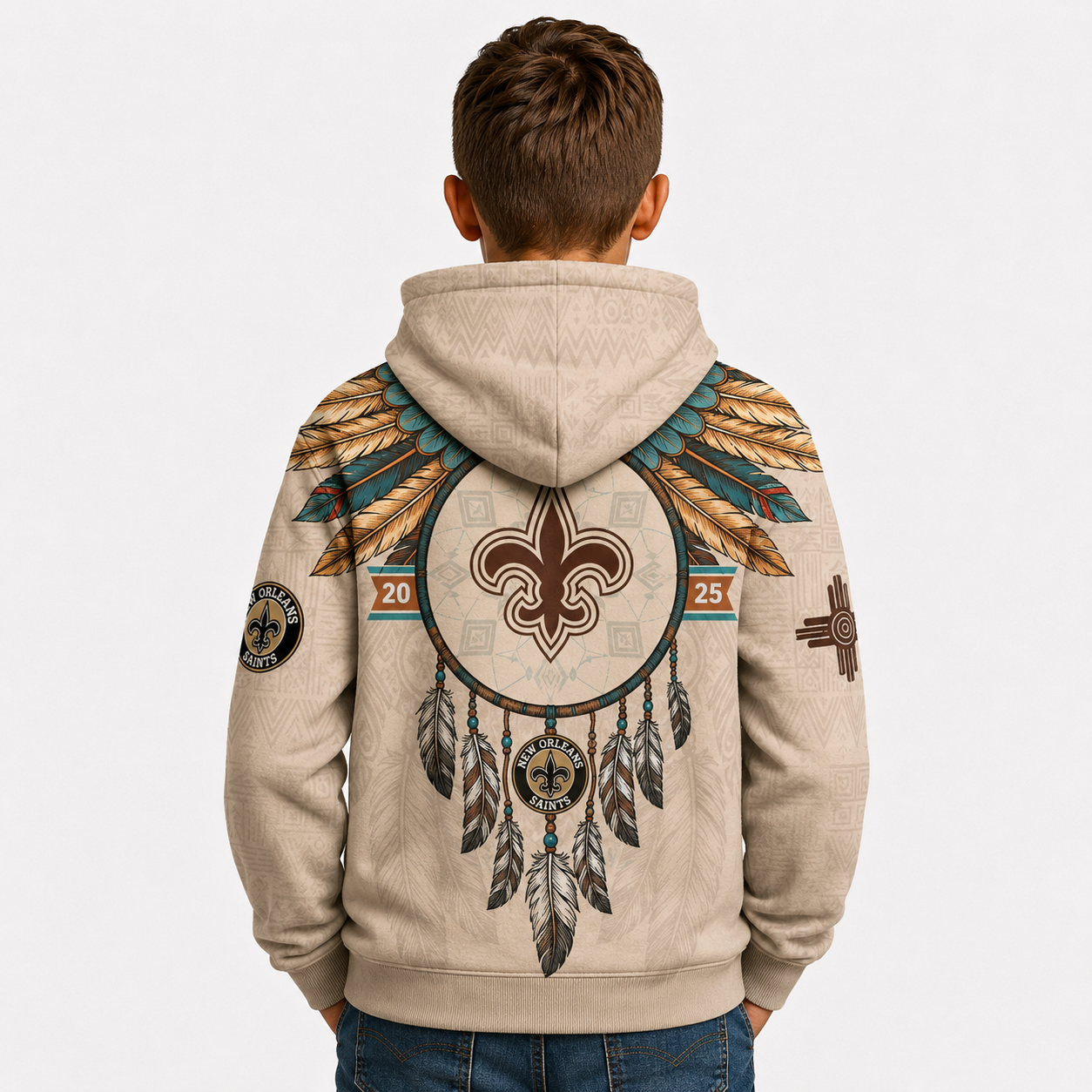 New Orleans Saints Football Team Themed Native American Heritage Kids Hoodie