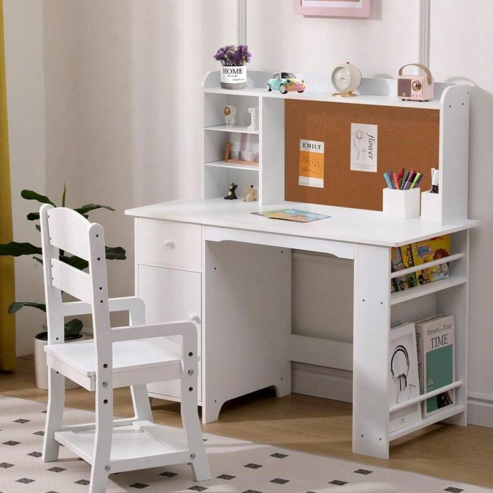 Kids Writing Desk With Bookshelf And Chair