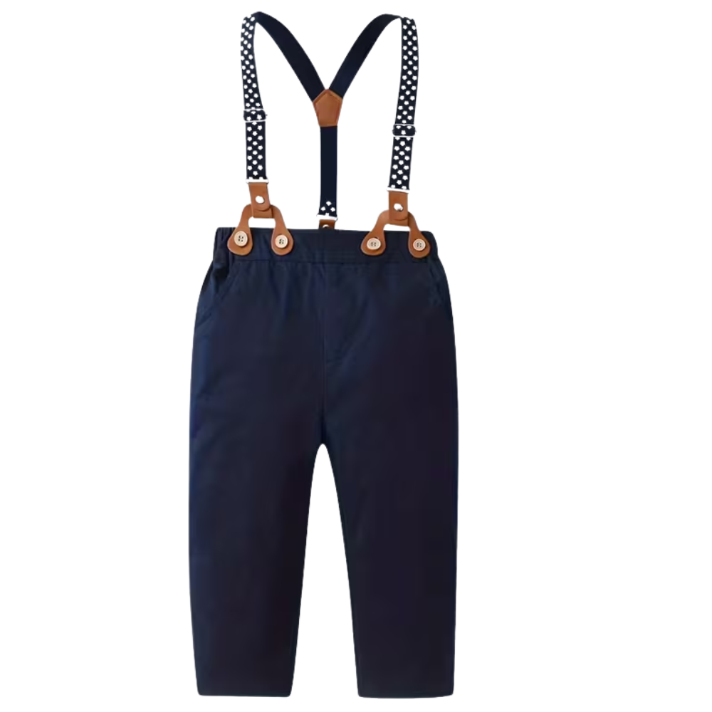 Baby Boys 3 Piece Of Long Sleeve Shirt And Suspender Pants With Hat Set
